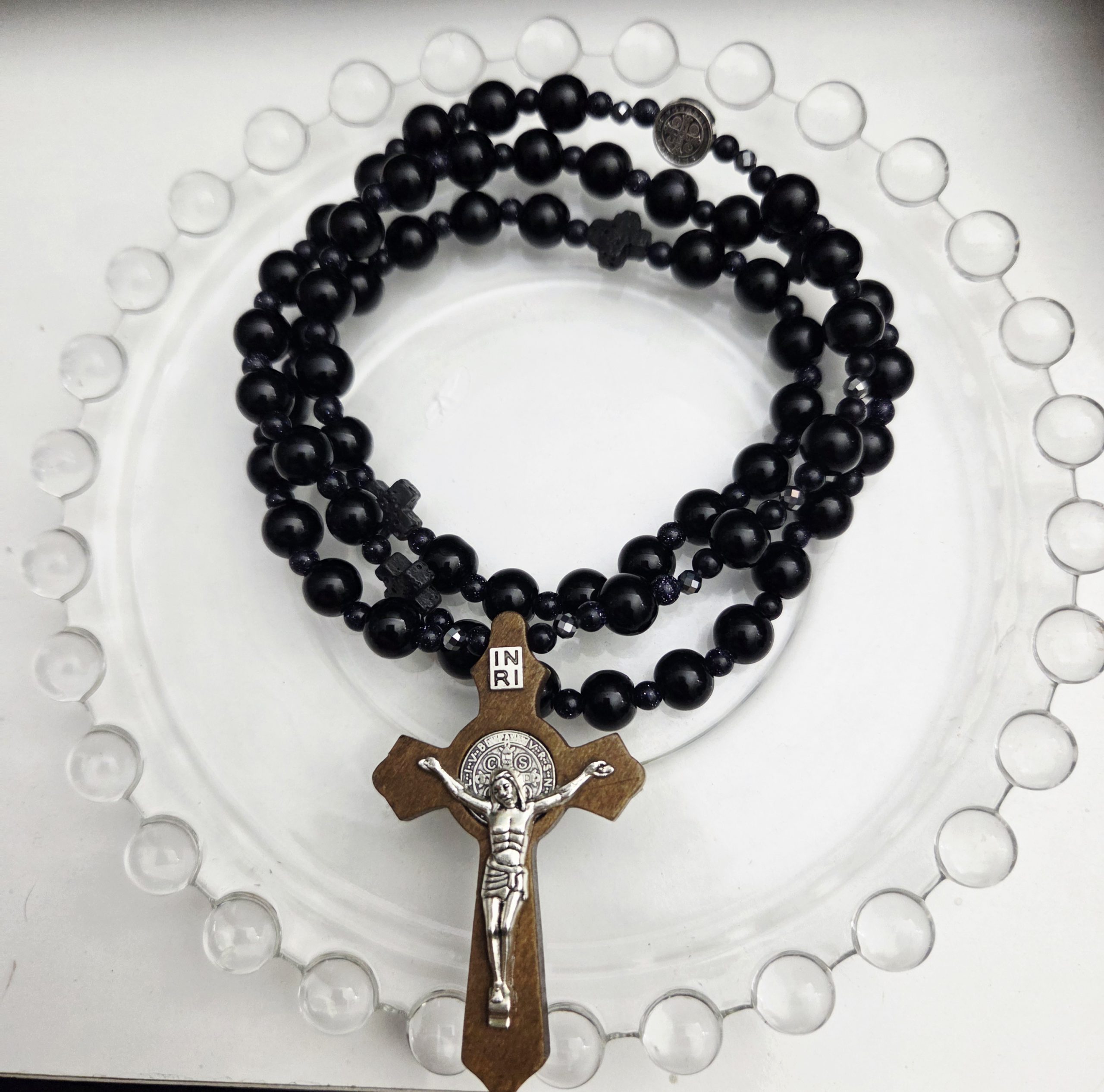 흑요석 천주교 묵주 목걸이